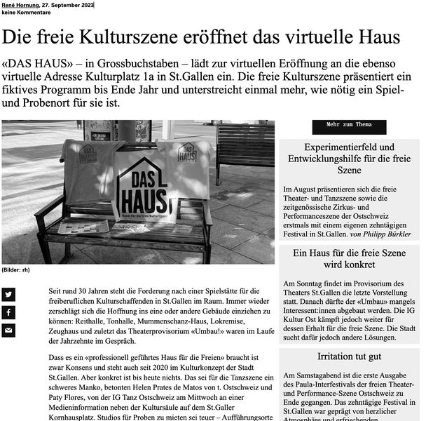 Die freie Kulturszene eröffnet das virtuelle Haus